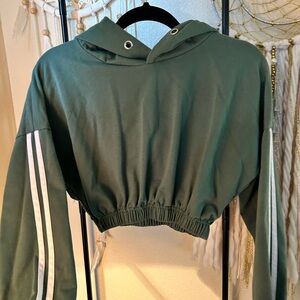 Green Cropped Hoodie with Striped Sleeves size S